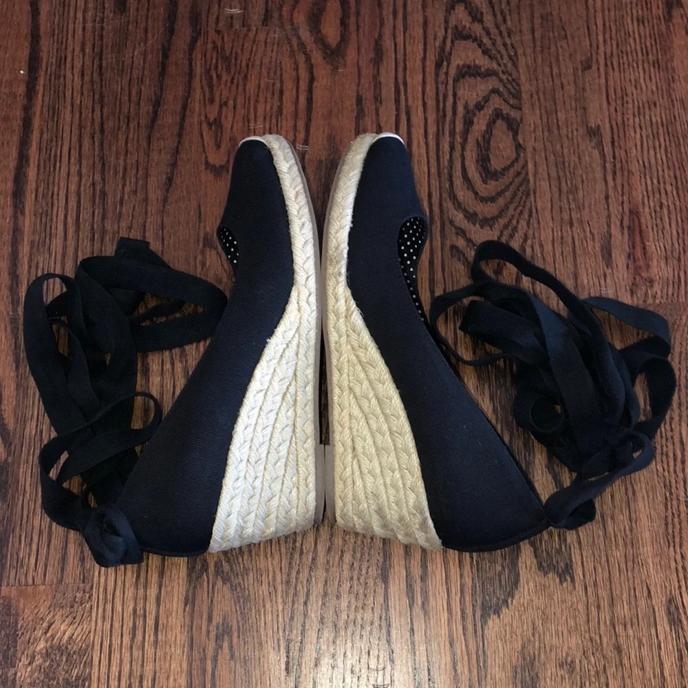 Steve Madden Black Tie Up Espadrille Wedges